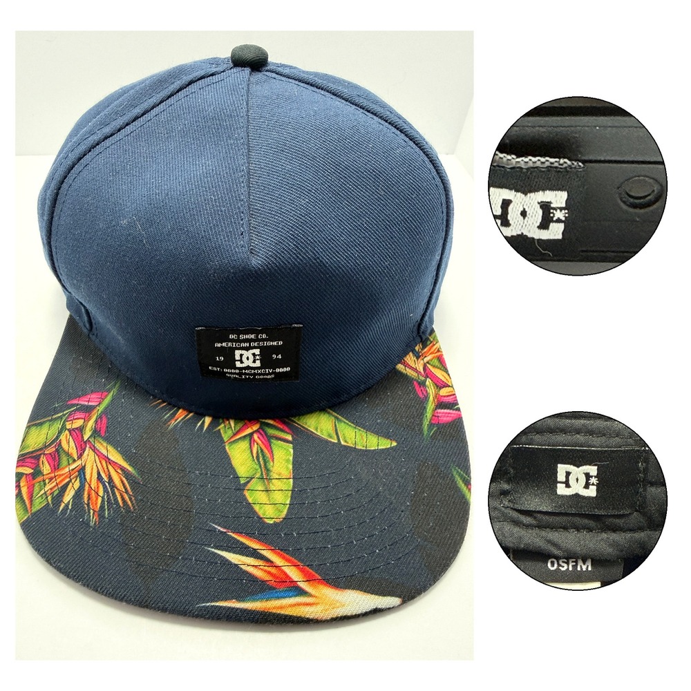 DC Shoes Hat Snapback Mens OSFM Floral Tropical Bird of Paradise Navy Blue Cap